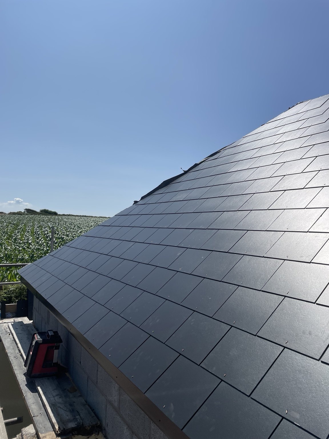 Close view of neatly laid slate roofing